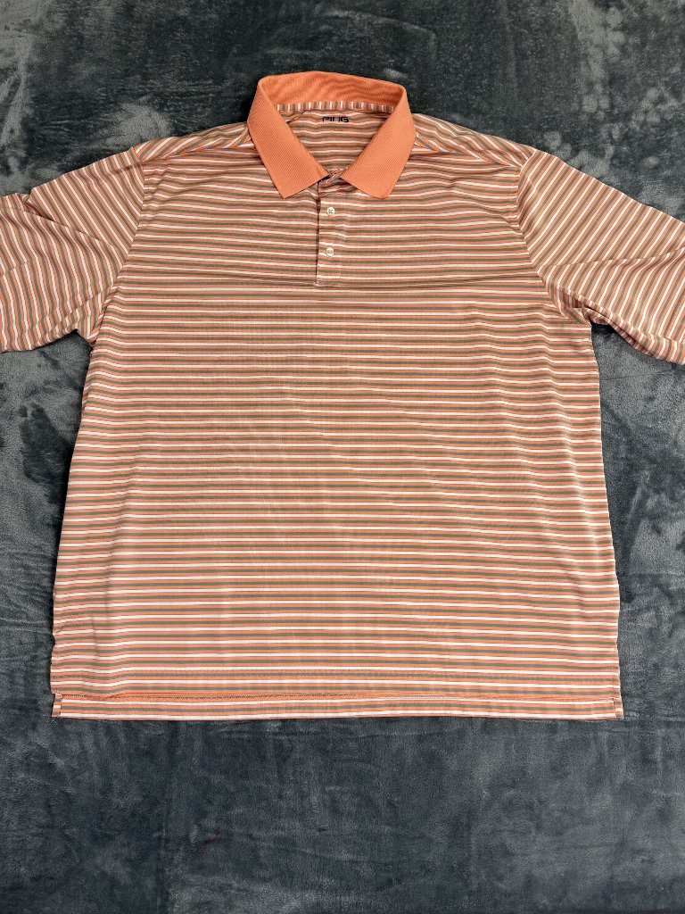 Ping Mens Orange  Gray Striped Polo Shirt Short Sleeve Size 2xl